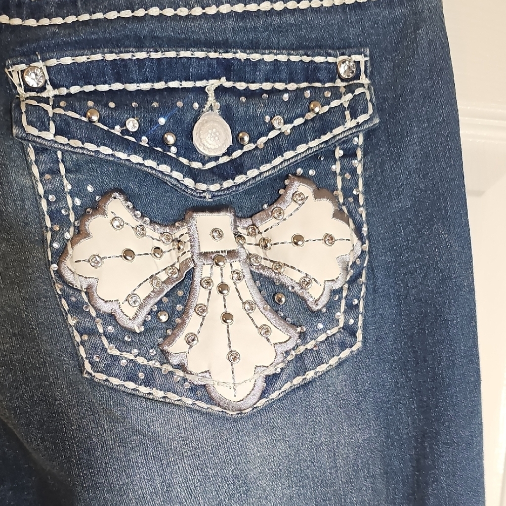 NEW Sky Super Soft Flare Juniors Embellished Denim Bling Jeans Size 13/14 - Picture 4 of 14